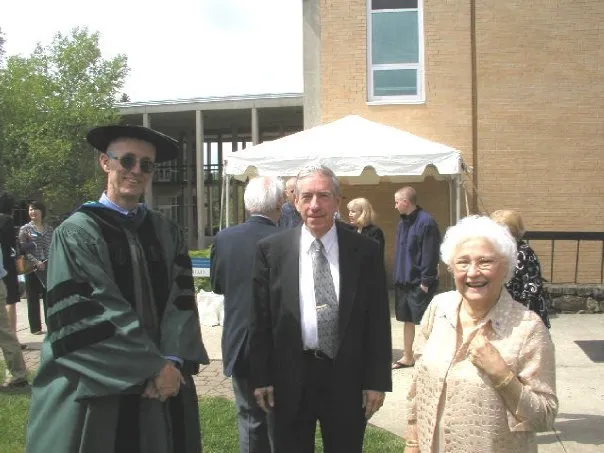 Center is Prof. David Kay, now retired. He was a former Chair of Mathematics at UNC Asheville. The first faculty member hired under him was the 2008 Distinguished Teacher Prof. Steve Patch, announced at this very graduation.